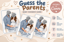 Load image into Gallery viewer, Guess the Parents Baby Shower Game, Editable Canva Template, Personalized Photo Cards, Printable Baby Shower Activity
